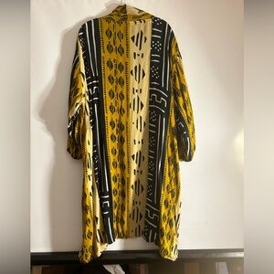 TRIBAL BOHO BLACK MUSTARD GOLD IVORY TAN CRINKLE STYLE DUSTER ONE SIZE